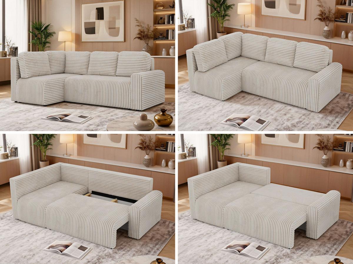 ECKSOFA NESSARO COR L - Beige Cord - Links - Beige/Schwarz, Kunststoff/Textil (151/240cm) - MKS