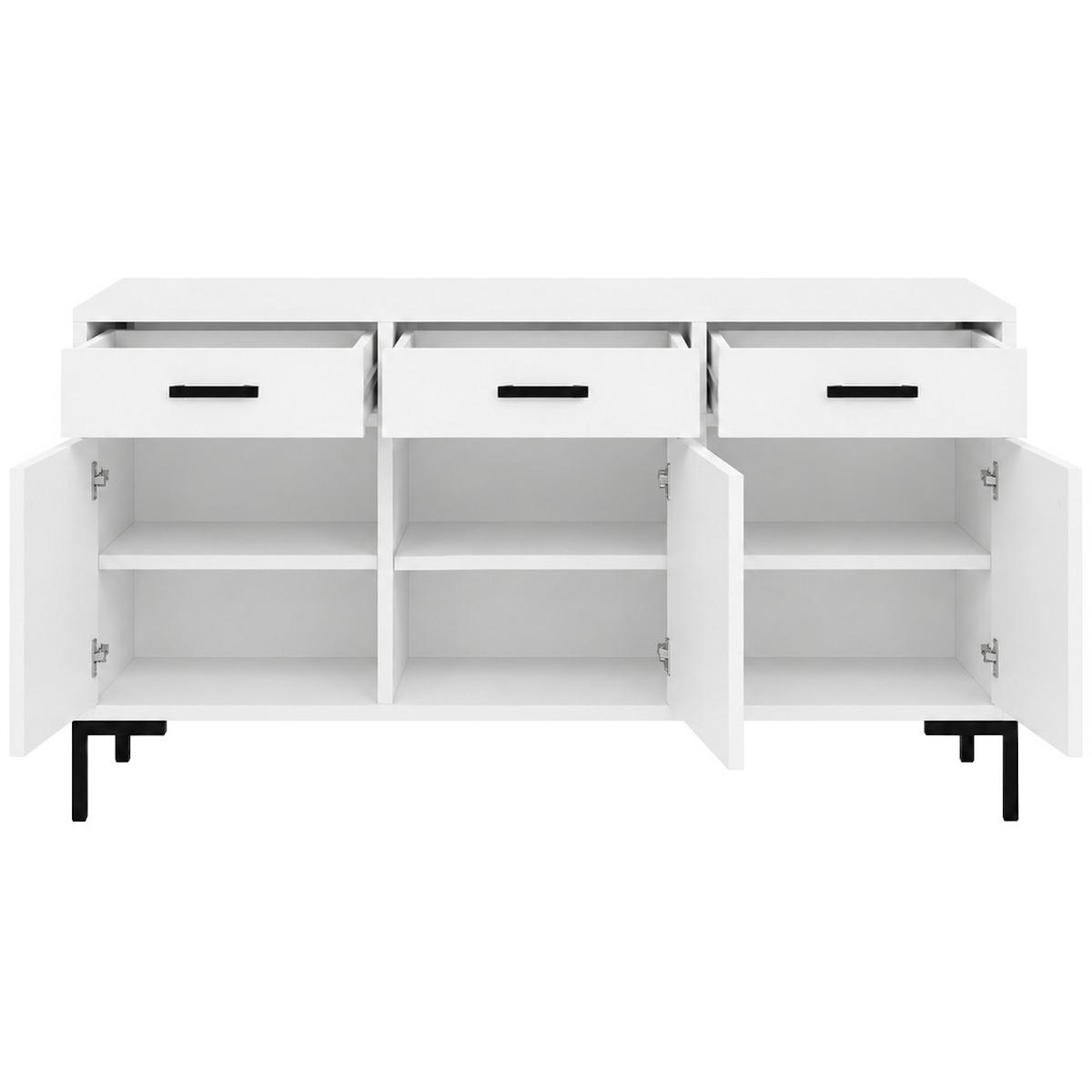 KOMMODE Selena mit 3 Türen und 3 Schubladen, Metallfüße, Selbstschließer, Weiß, 150 cm - Schwarz/Weiß, Holzwerkstoff/Metall (150/85/40cm) - Beautysofa