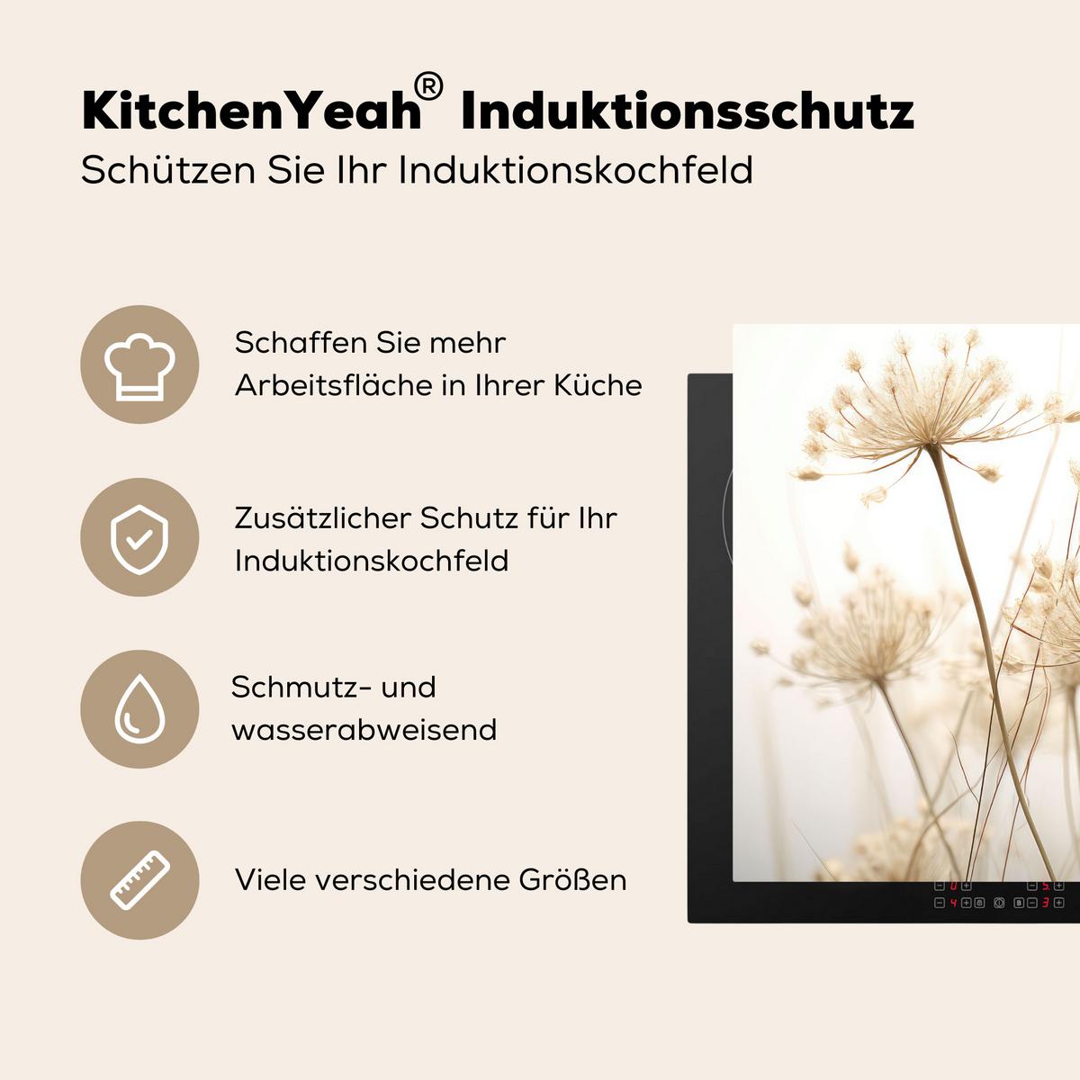 HERDABDECKPLATTE Blumen - Weiß - Sonnenlicht Herdabdeckung Induktionsfeld 65x52 cm - Ecru, Kunststoff (65/52/0.2cm) - MuchoWow
