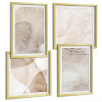 BILDER SET 4er Set - 50x50 cm & 40x60 cm Goldrahmen - Aquarellfarben, Boho-Texturen - Goldfarben, Kunststoff (50/50cm) - TULUP