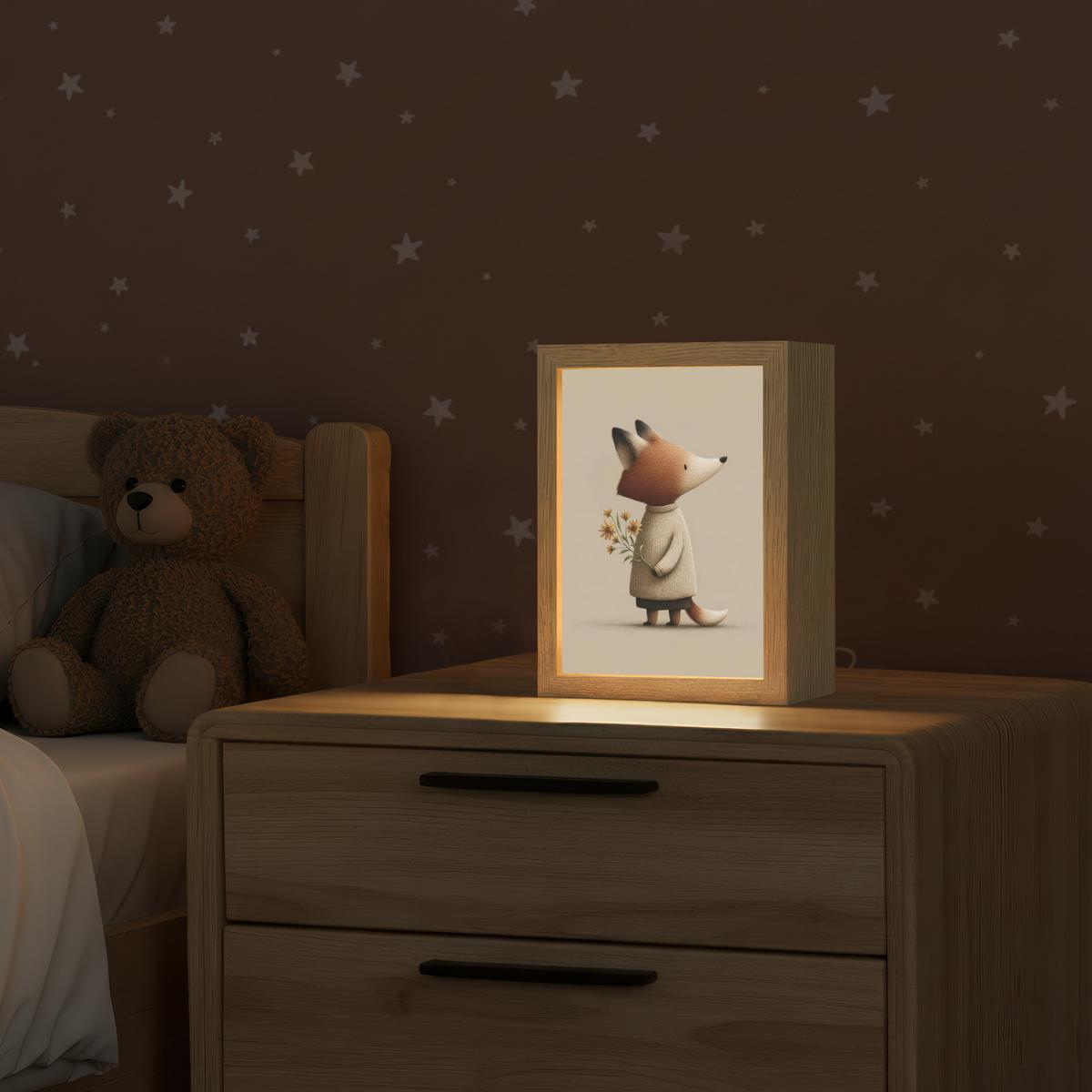 NACHTTISCHLAMPE Fuchs - Gelbe Blumen - Minimalistisch 15x20 cm - Taupe, Holzwerkstoff (8/15/20cm) - OnlyWow