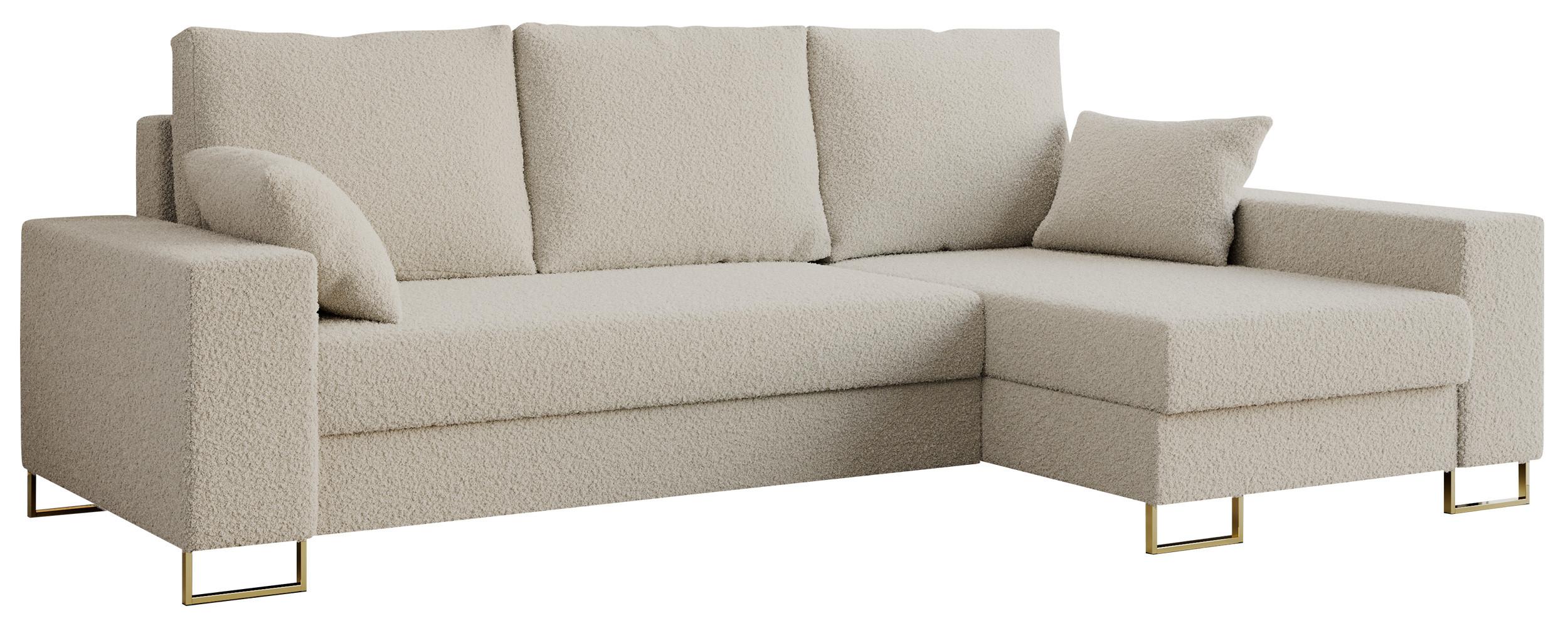 ECKSOFA Dorian Boucle Beige - Beige/Goldfarben, Textil/Metall (242/138cm) - MKS