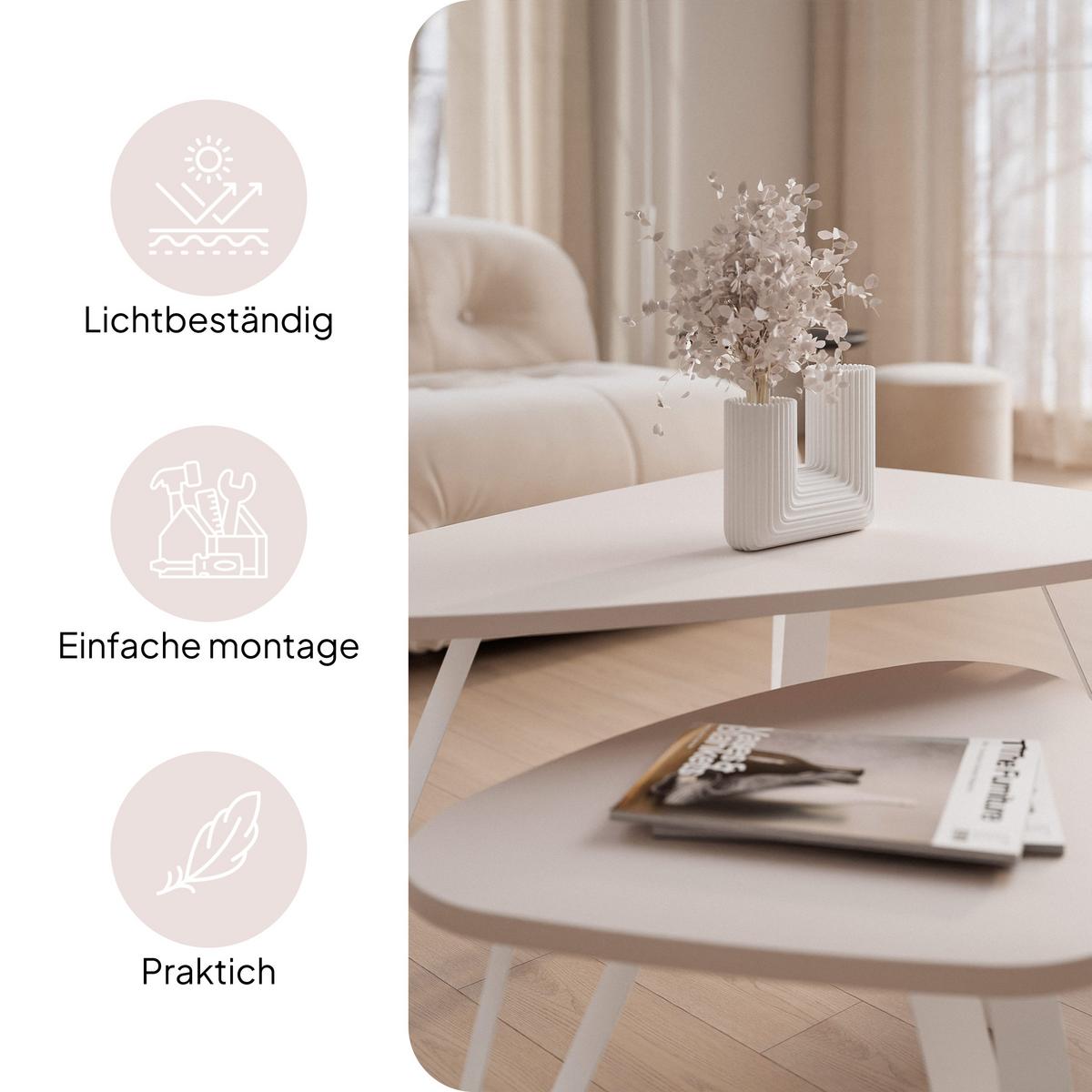 SATZTISCH NOA Stahlgestell, Freiform, Weiß / Kaschmir - Kaschmir/Weiß, Holzwerkstoff/Metall (94/60/42cm) - Idohome
