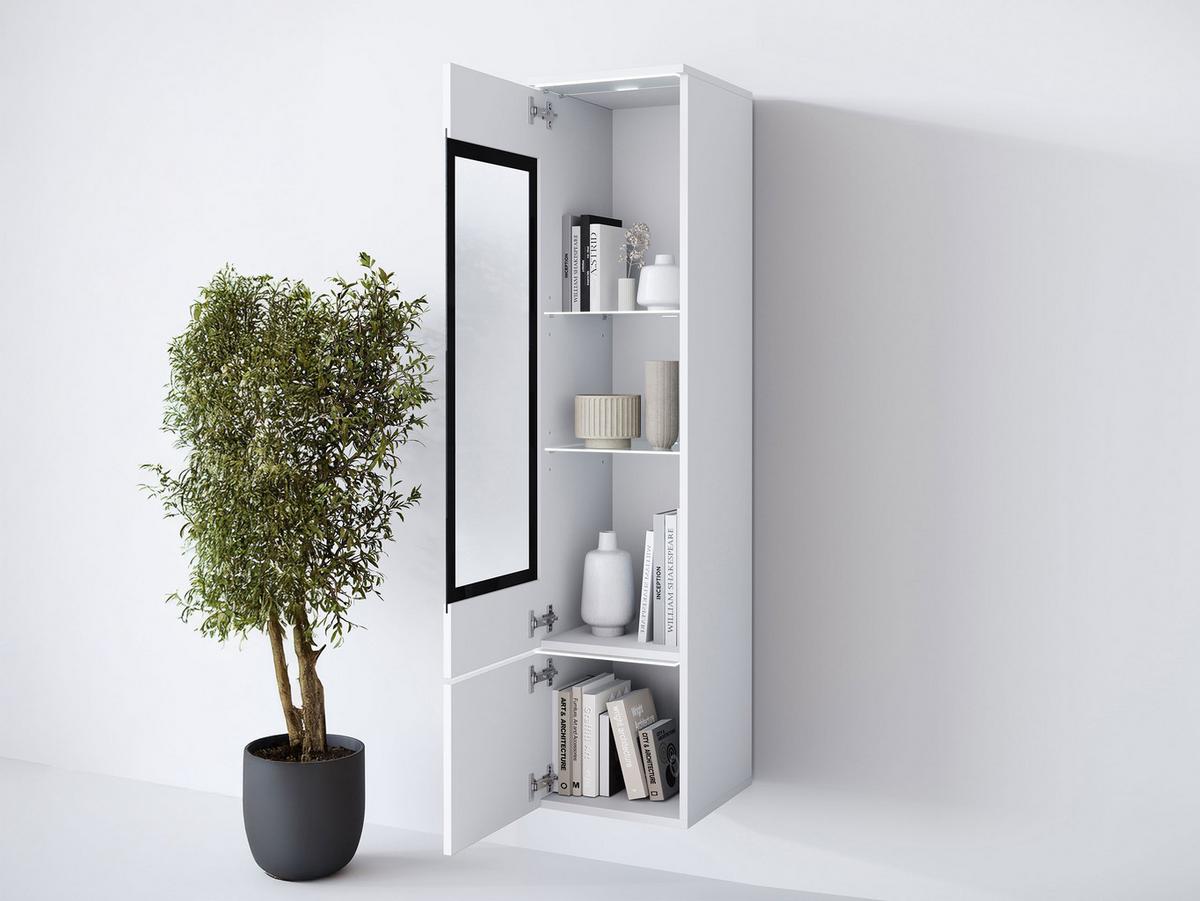 HÄNGEVITRINE Vera 002 mit LED Beleuchtung - Weiß Hochglanz/Alufarben, Holzwerkstoff/Kunststoff (30/130/33cm) - MIRJAN24
