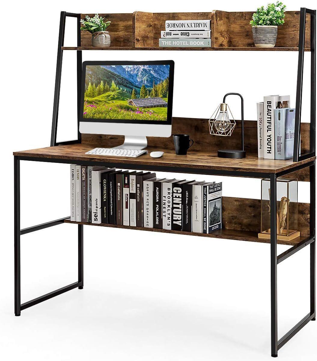 SCHREIBTISCH 140cm Kaffee - Braun, Holz (57/120/140cm) - COSTWAY