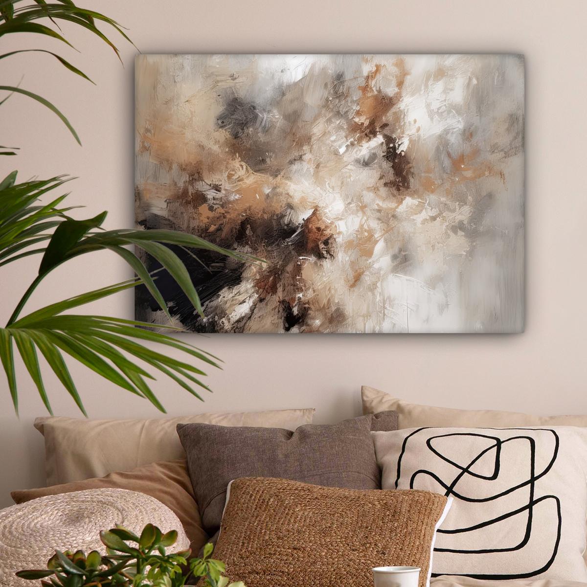 LEINWANDBILD Farbe - Abstrakt - Beige - Kunst Wandbilder 80x60 cm - Greige, Textil (80/60cm) - MuchoWow