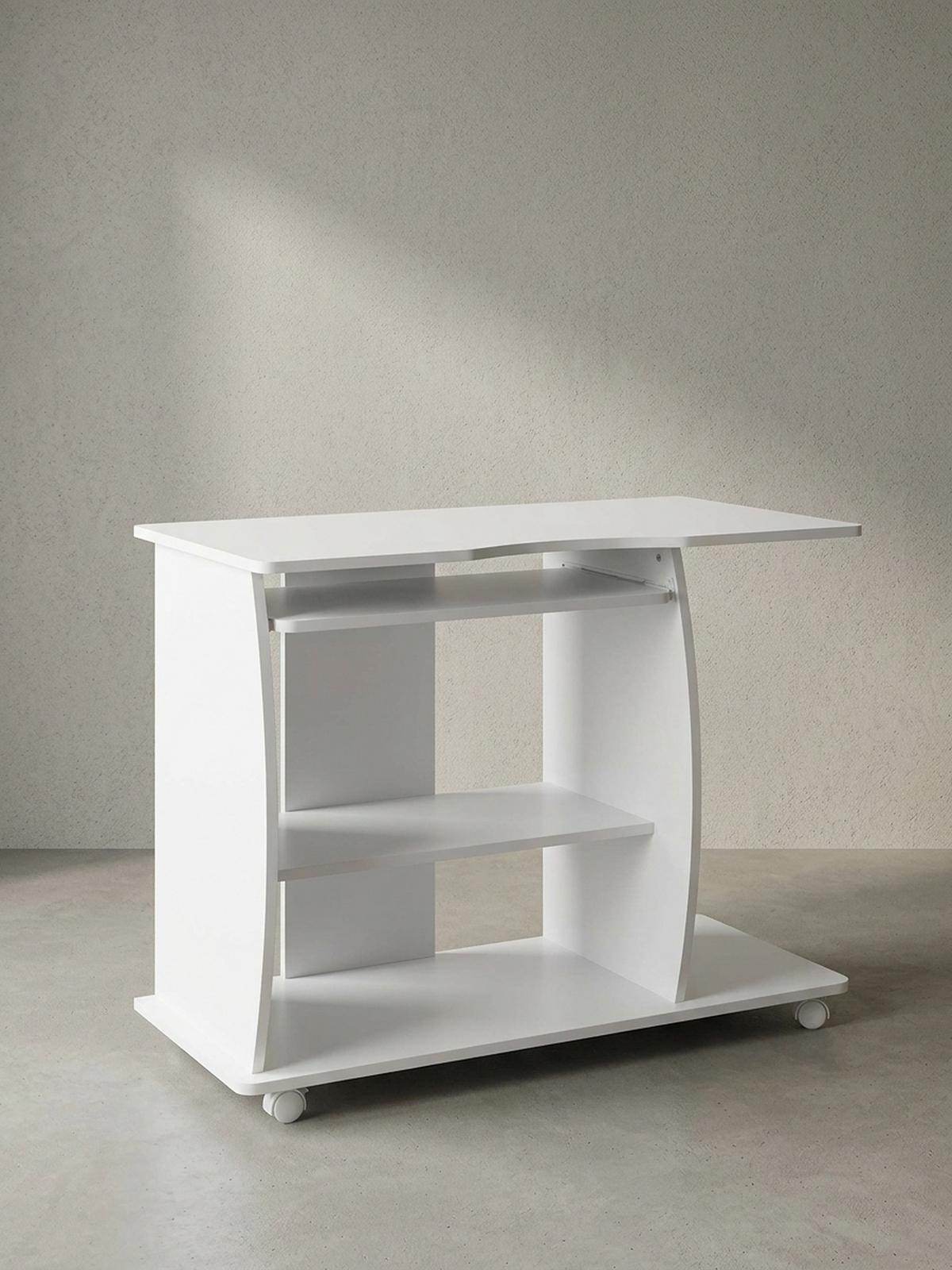 SCHREIBTISCH Computertisch Rollen 3D-Ecken, Weiß 90x50x71 cm - Weiß, Holz (50/90/71cm) - KADIMA DESIGN