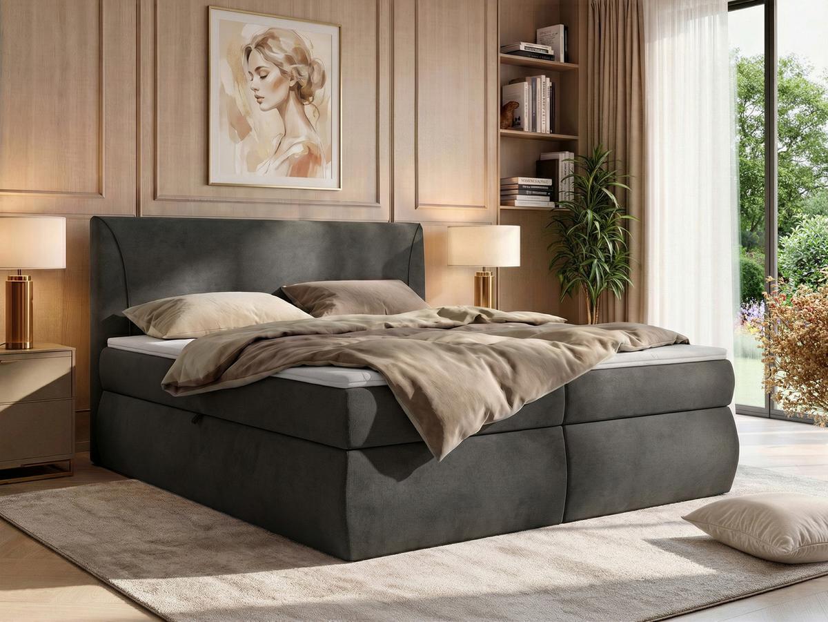 BOXBETT TARENZA 180/200 - Beige Velvet - Topper T25 - H3 - Dunkelgrau/Schwarz, Kunststoff/Textil (160/200cm) - MKS