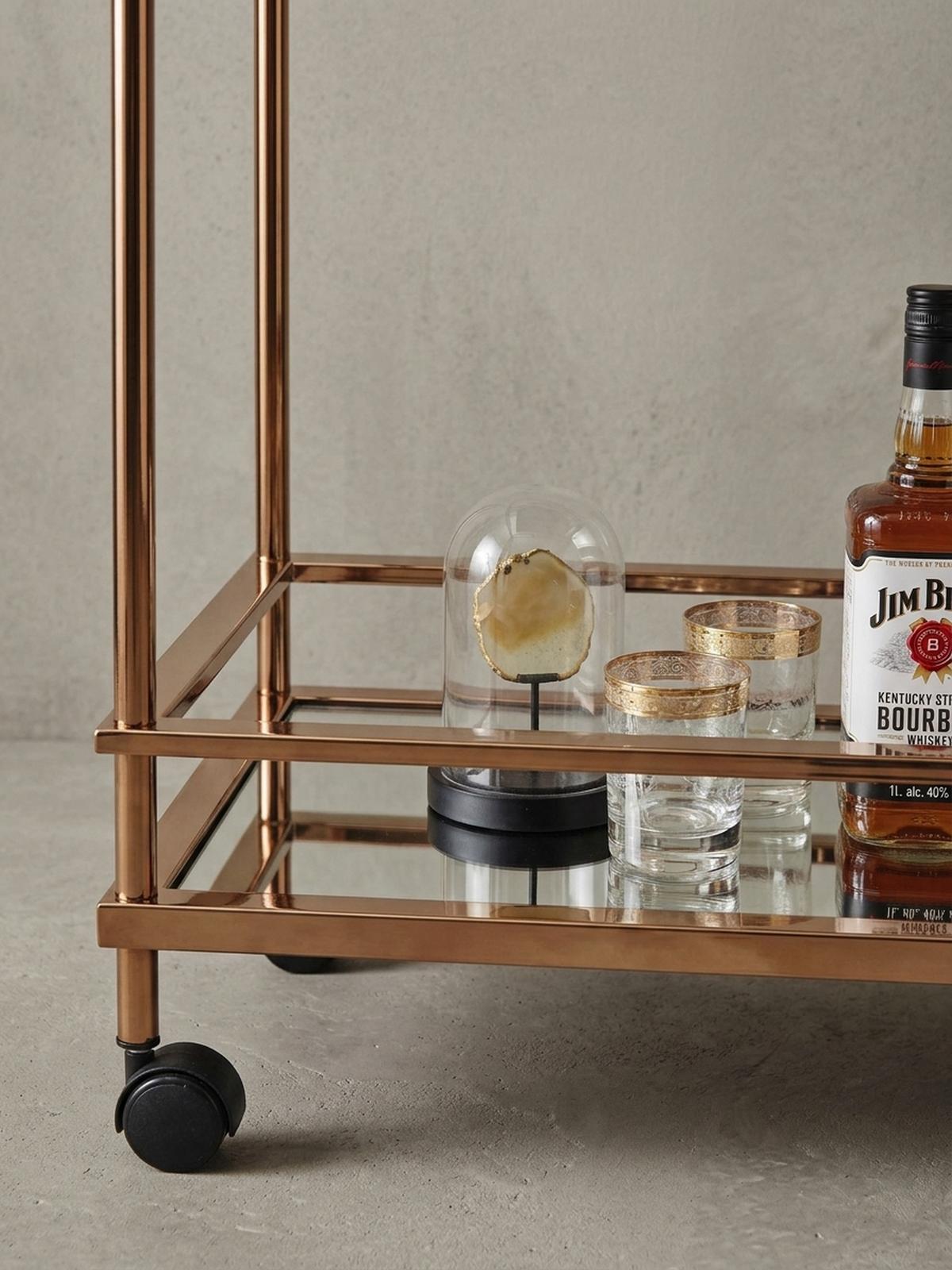 SERVIERWAGEN – Gold, Verspiegeltes Glas, auf Rollen - Goldfarben, Glas/Metall (65/84/45cm) - KADIMA DESIGN