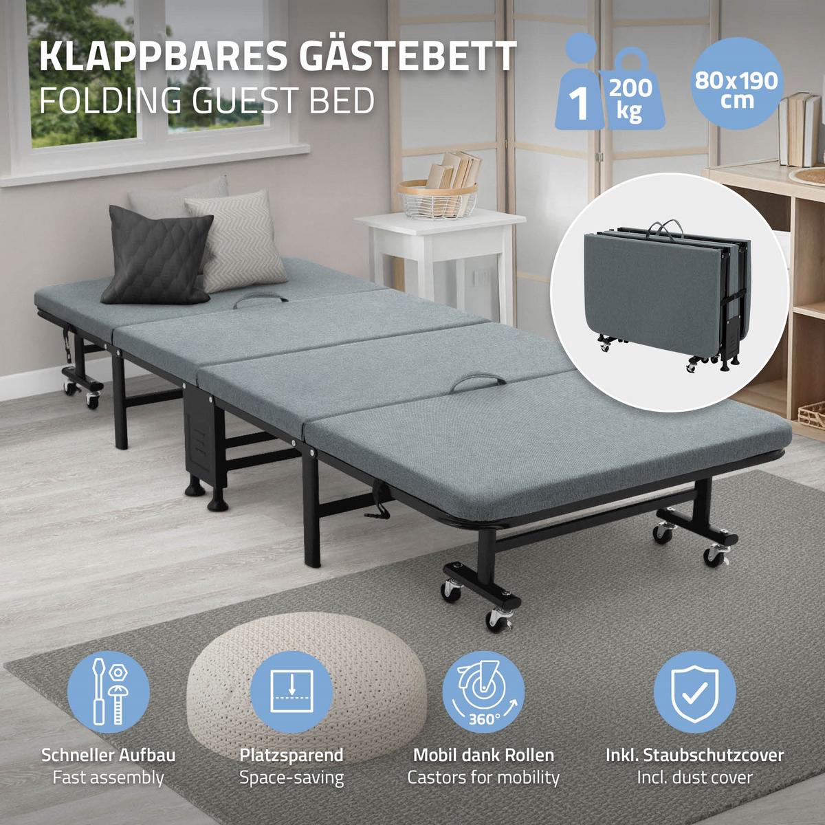GÄSTEBETT - Grau, Holz (90/200cm) - ECD-Germany