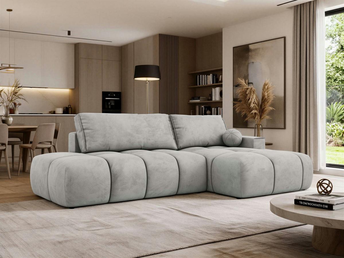 ECKSOFA LORAN L Hellgrau Velvet - Rechts - Hellgrau/Schwarz, Kunststoff/Textil (292/170cm) - MKS