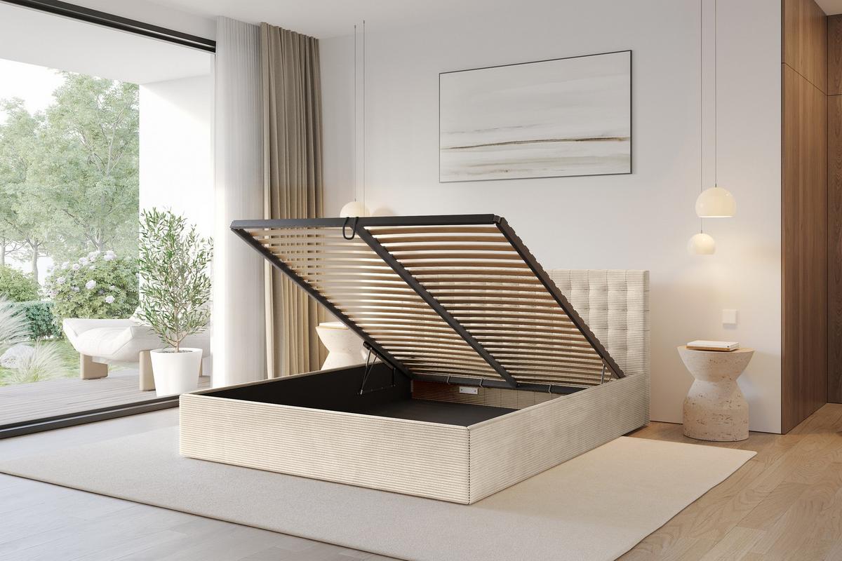 POLSTERBETT mit Bettkasten und Lattenrost, Bett mit Matratze H3/H4 - PARI 140x200 Beige - Kaschmir, Holzwerkstoff/Textil (140/200cm) - ALTDECOR
