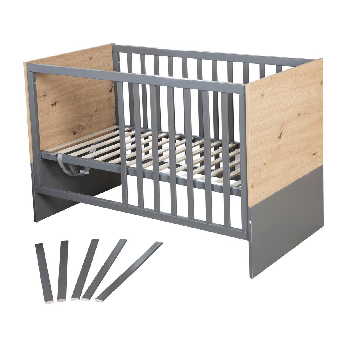 2-IN-1 BABY- & BEISTELLBETT Anna 60 x 120 cm - Anthrazit/Sonoma Eiche, Holz/Holzwerkstoff (60/120cm) - Roba