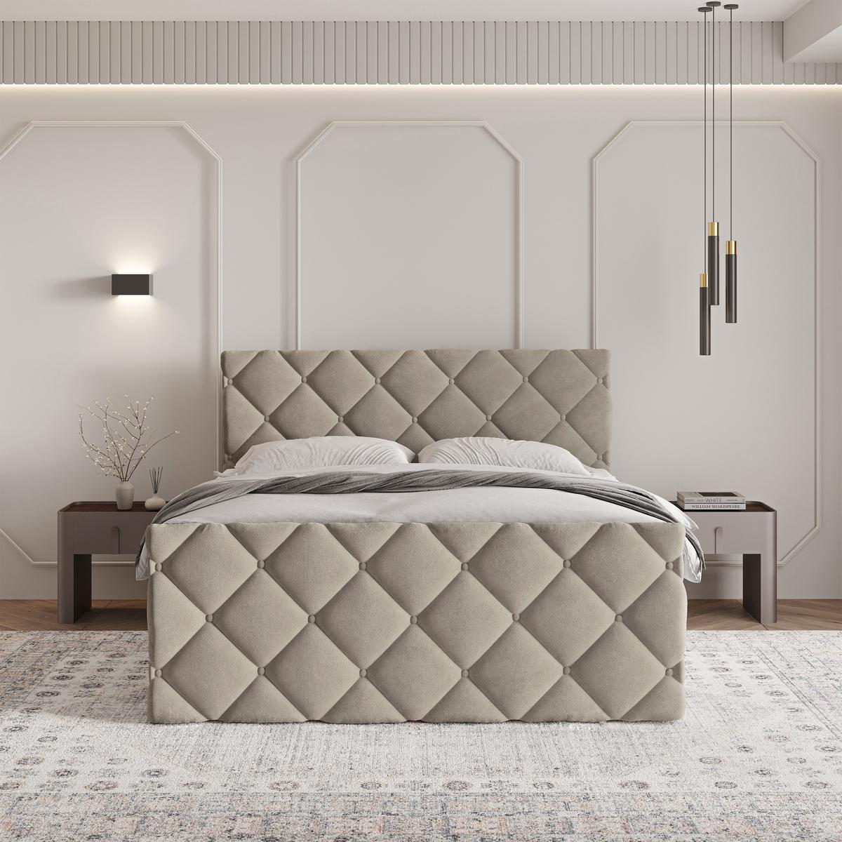 BOXBETT ROVARI 180x200 cm mit Matratze und Topper - Beige - Beige, Holz (180/200cm) - MASSENO