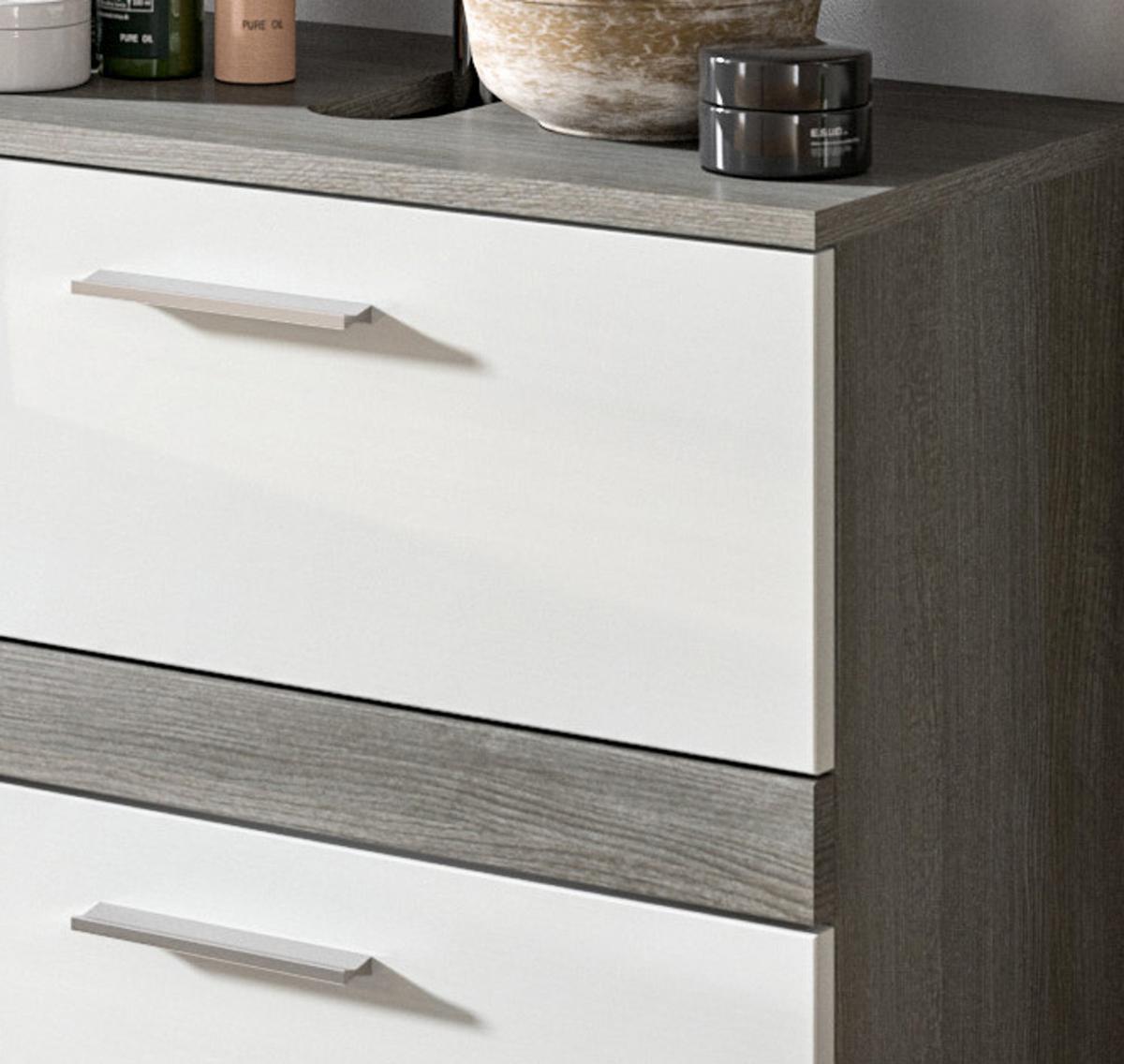 WASCHBECKENUNTERSCHRANK weiß Hochglanz, grau 60 cm, mit Schubkästen - Weiß Hochglanz/Schwarz, Holzwerkstoff/Kunststoff (60/57/34cm) - Inn.Furn