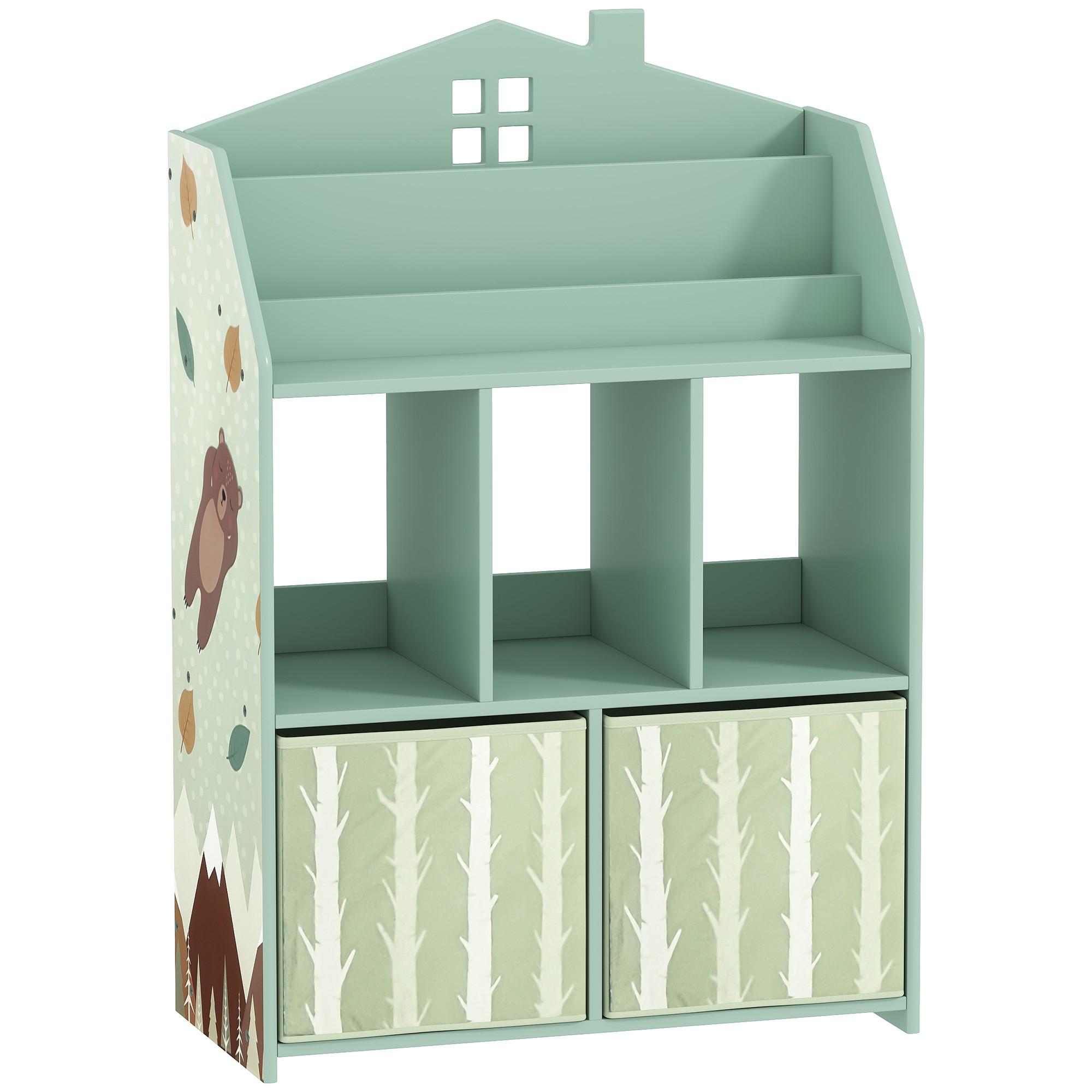 KINDER-BÜCHERREGAL MDF Vliesstoff Grün - Grün, Holzwerkstoff (30/91.5/62.5cm) - AIYAPLAY