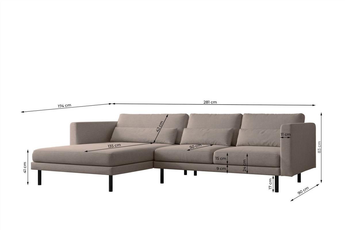 ECKSOFA Agada In Poso - Beige, Holzwerkstoff/Textil (281/174cm) - Fun Möbel