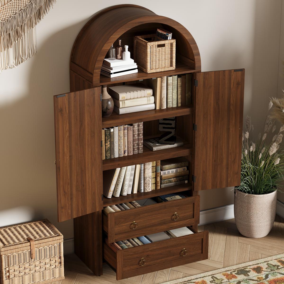 SIDEBOARD rattan bogen walnuss 180cm vintage - Walnussfarben, Holzwerkstoff (80/180/40cm) - Urban Meuble