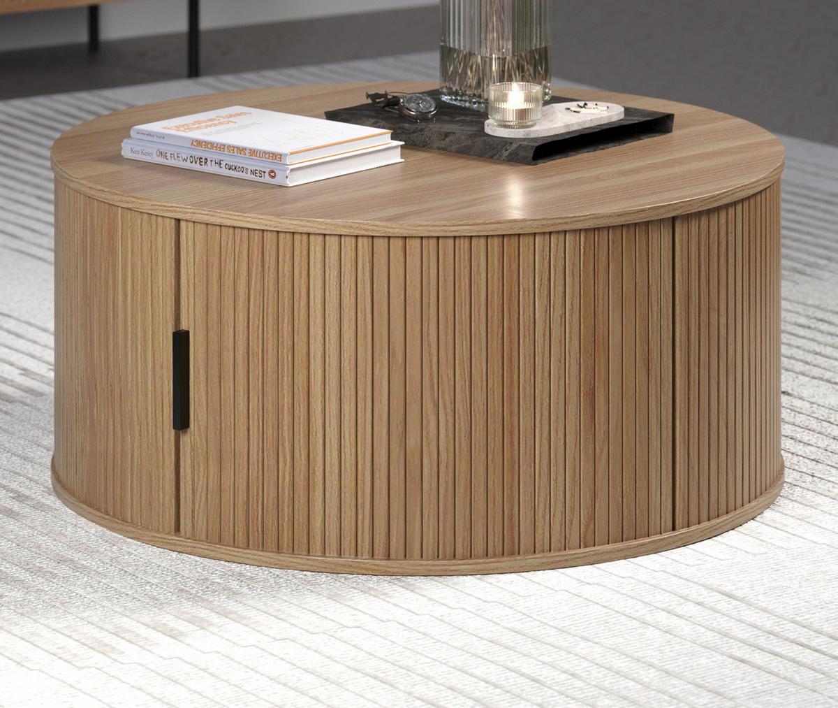COUCHTISCH Eiche, schwarz rund 80 cm, Beistelltisch mit Stauraum - Eichefarben, Holzwerkstoff/Kunststoff (80/80/36cm) - Top.Furn