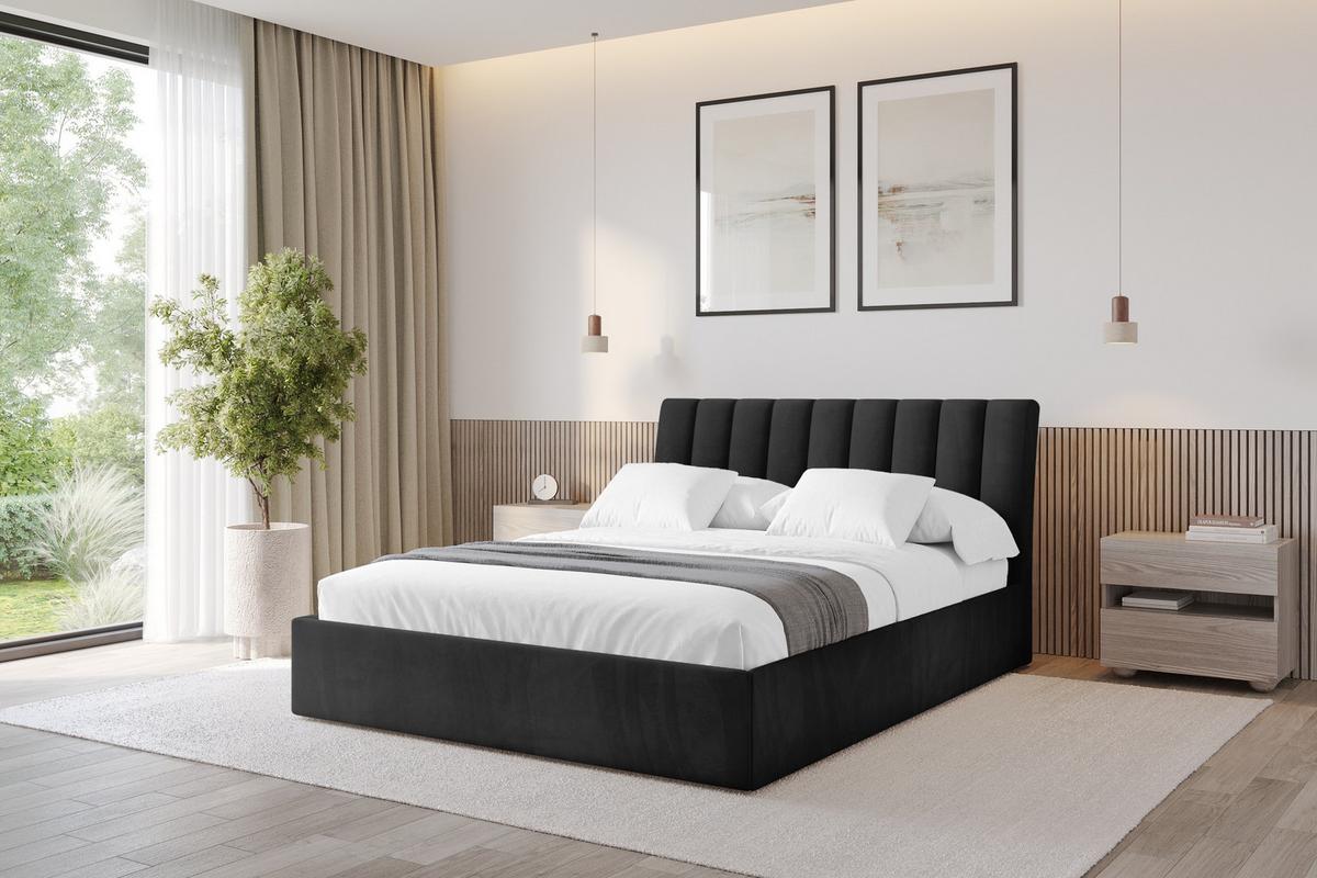 POLSTERBETT mit Bettkasten und Lattenrost, Bett mit Matratze H3/H4 - ILAN 160x200 Schwarz - Schwarz, Holzwerkstoff/Textil (160/200cm) - ALTDECOR
