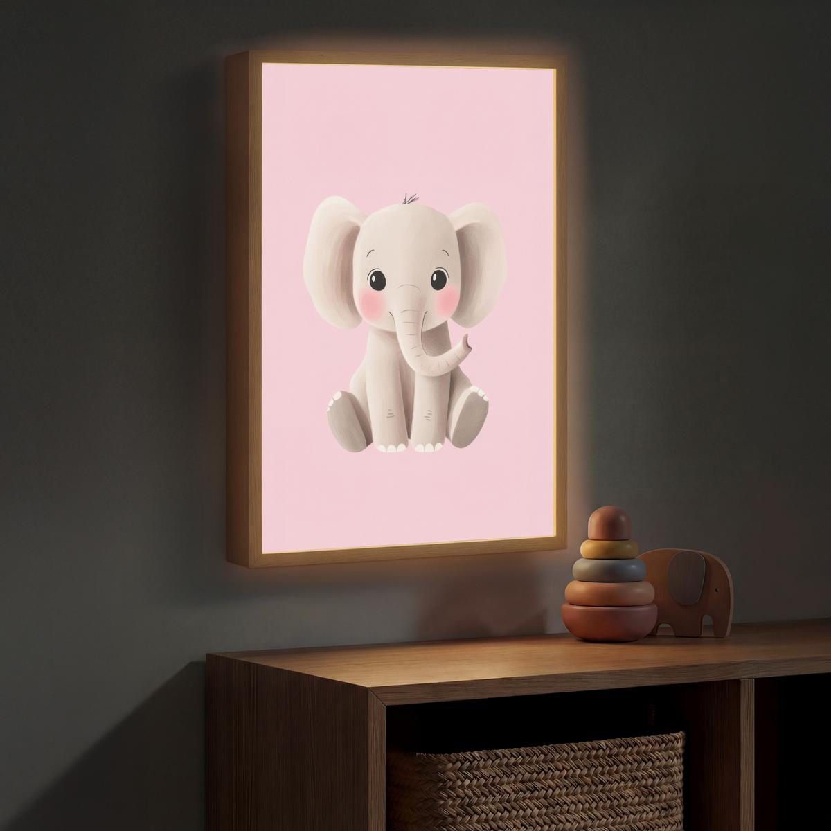 NACHTTISCHLAMPE MIT AKKU Elefant - Baby - Rosa - Cartoon 40x60 cm - Rosa, Holzwerkstoff (8/40/60cm) - OnlyWow