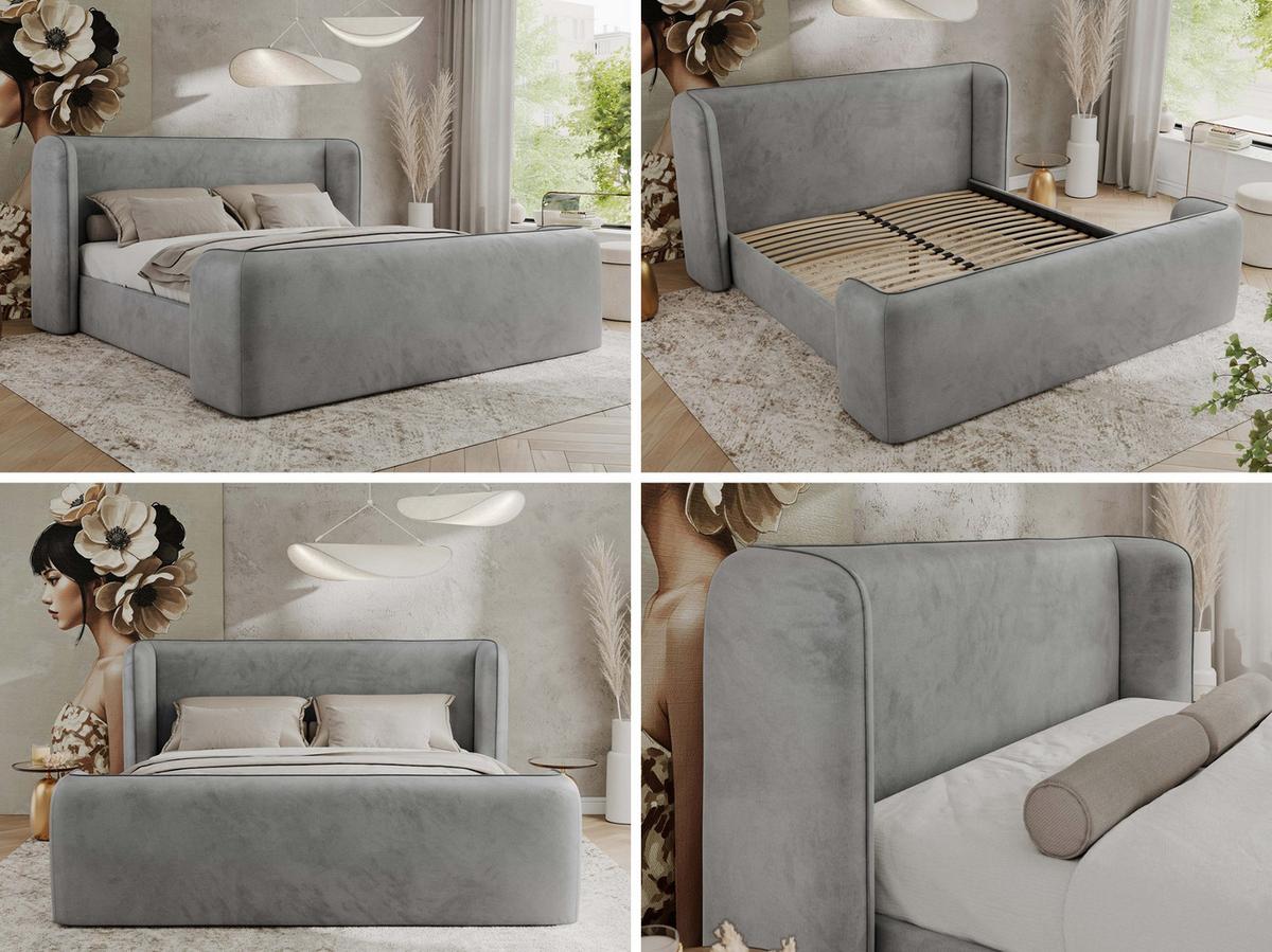 POLSTERBETT EMORA CLASSIC DUO 180/200 - Hellgrau Velvet - Multipocket-Matratze - Hellgrau, Textil (180/200cm) - MKS