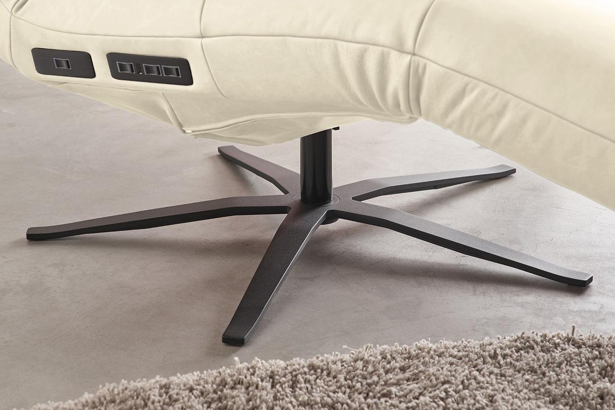 RELAXLIEGE LETICIA Weiß Leder Drehbar (360°), Relaxfunktion - Schwarz/Weiß, Leder/Metall (82/115/156cm) - KAWOLA