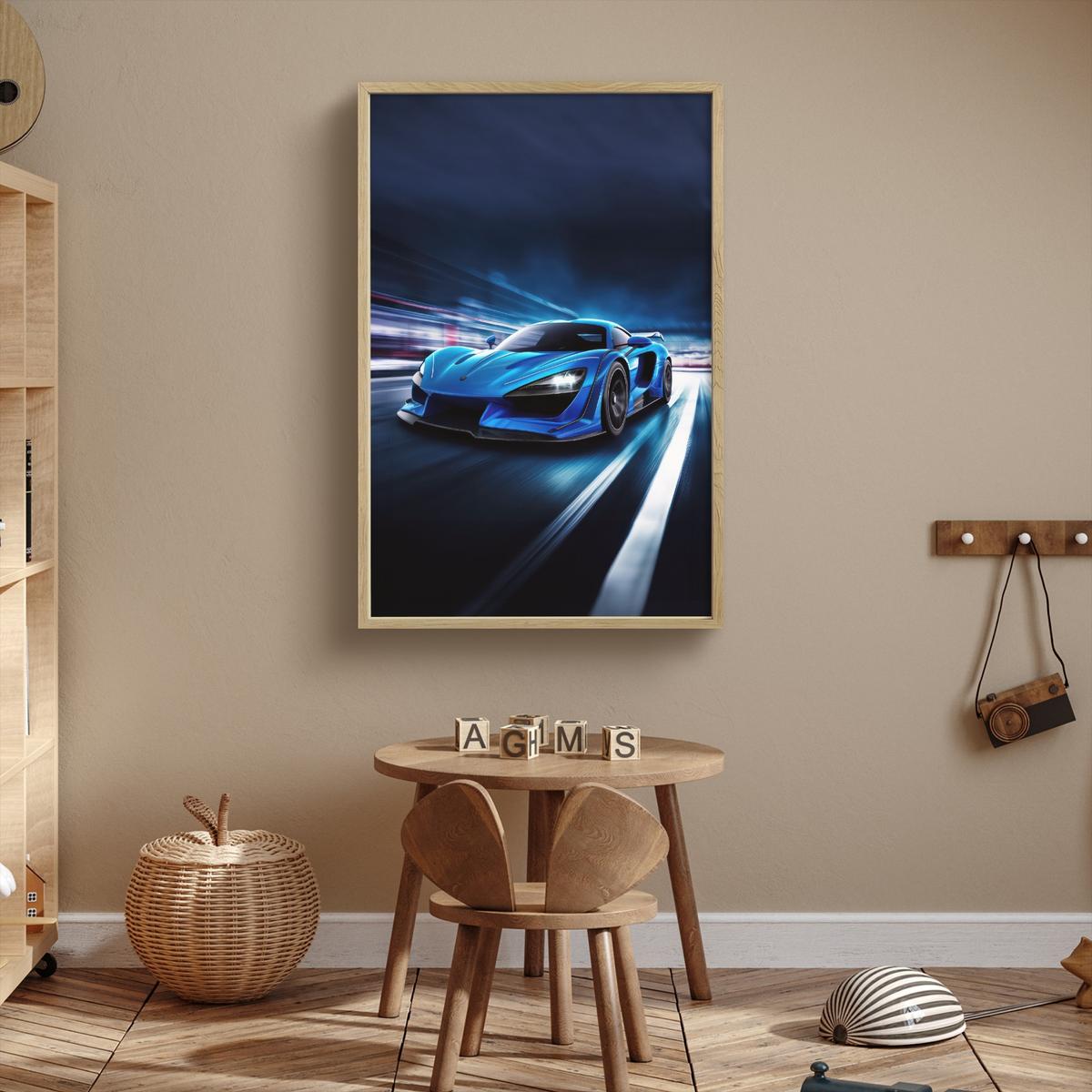 NACHTTISCHLAMPE MIT AKKU Auto - Blau - Jungen - Kind 70x100 cm - Blau, Holzwerkstoff (8/70/100cm) - OnlyWow