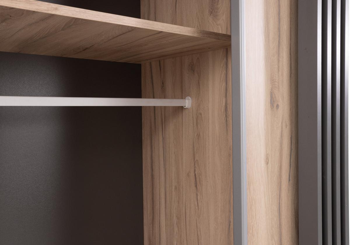 DREHTÜRENSCHRANK PUNTO 200/210/56cm 4-türig mit Spiegel Eichefarben - Eichefarben/Anthrazit, Holzwerkstoff (200/210/56cm) - MASSENO