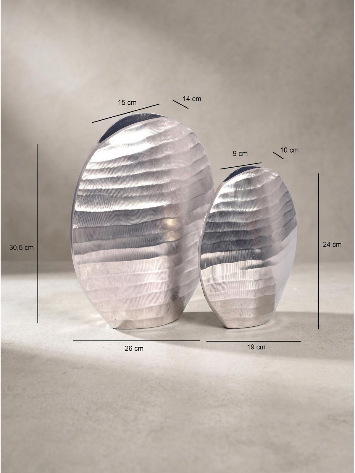 VASEN 2er-Set BERLENGA, Aluminium, handgefertigt, Silber, 26 x 14 x 30,5 cm - Silberfarben, Metall (30.5cm) - KADIMA DESIGN
