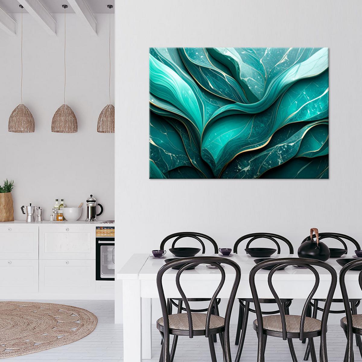 LEINWANDBILD Marmor Türkis Abstraktion 100x70cm - Türkis, Textil (100/70cm) - Feeby