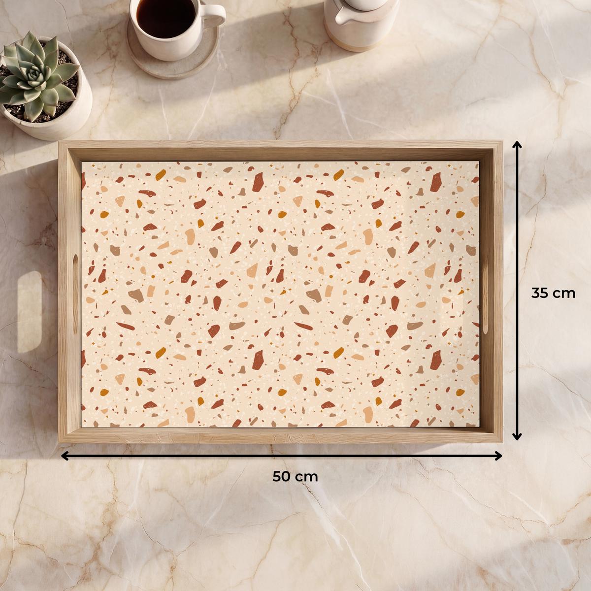 TABLETT Terrazzo - Muster - Bunt - Stein 50x35 cm - Beige, Holz (50/5/5cm) - OnlyWow