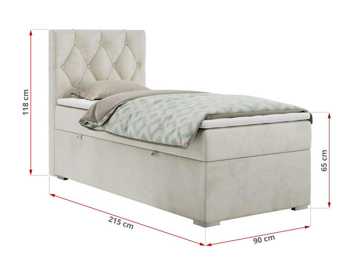 BOXBETT ALDA 90/200 Beige Velvet - H3 - Links Seite - Beige, Holz/Textil (90/200cm) - MKS