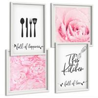 BILDER SET 4er Set - 50x50 cm & 40x60 cm Weißer Rahmen - Zarte Rosenblüten für die Küche - Weiß, Kunststoff (50/50cm) - TULUP