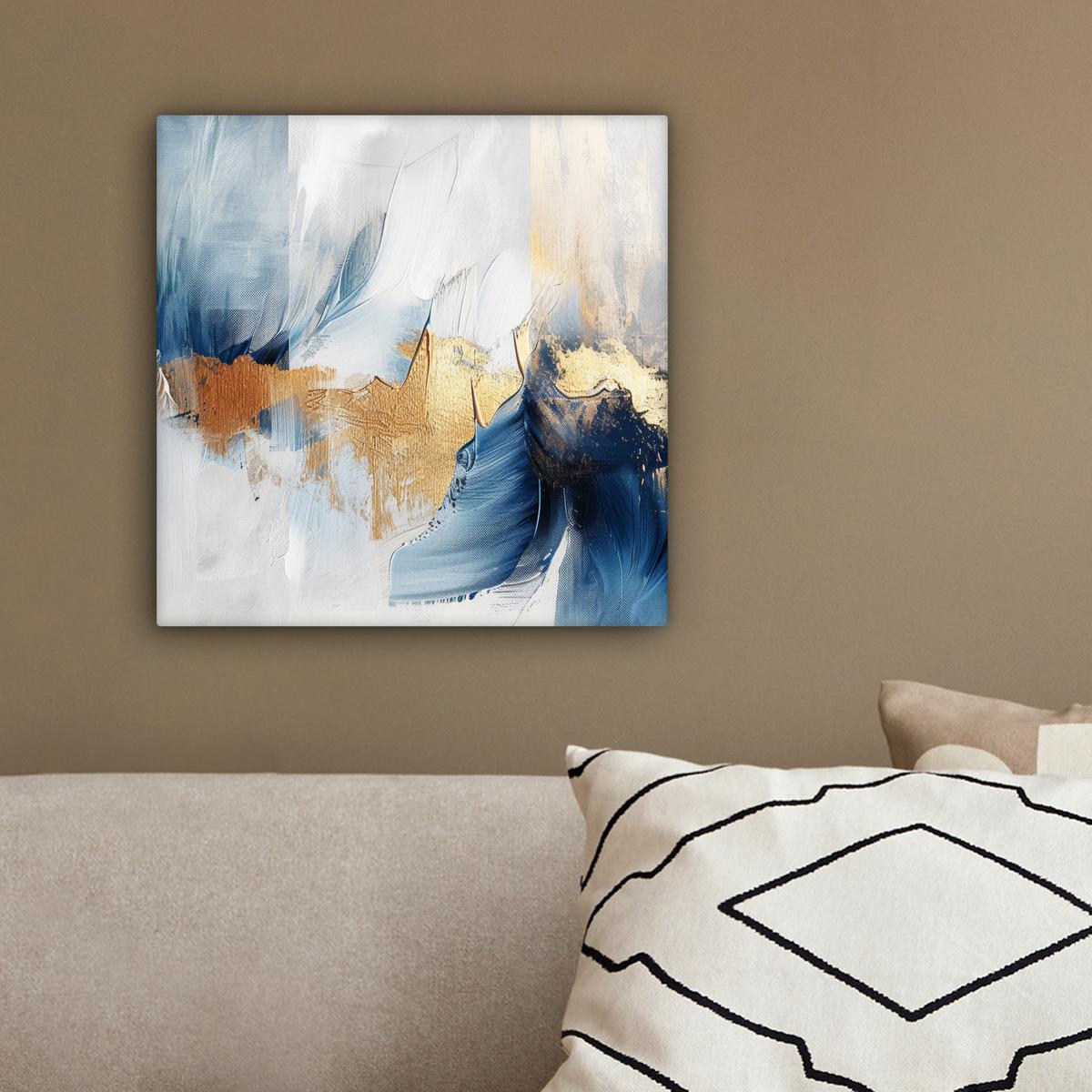 LEINWANDBILD Gold - Blau - Aquarell - Kunst - Modern Deko Wohnzimmer 20x20 cm - Hellblau, Textil (20/20cm) - MuchoWow