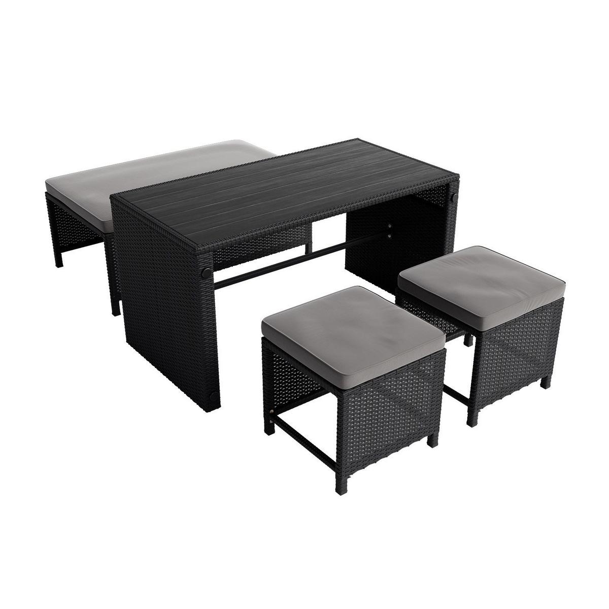 GARTENMÖBELSET Jamaika schwarz (4-tlg.) - Schwarz, Kunststoff/Metall - Juskys