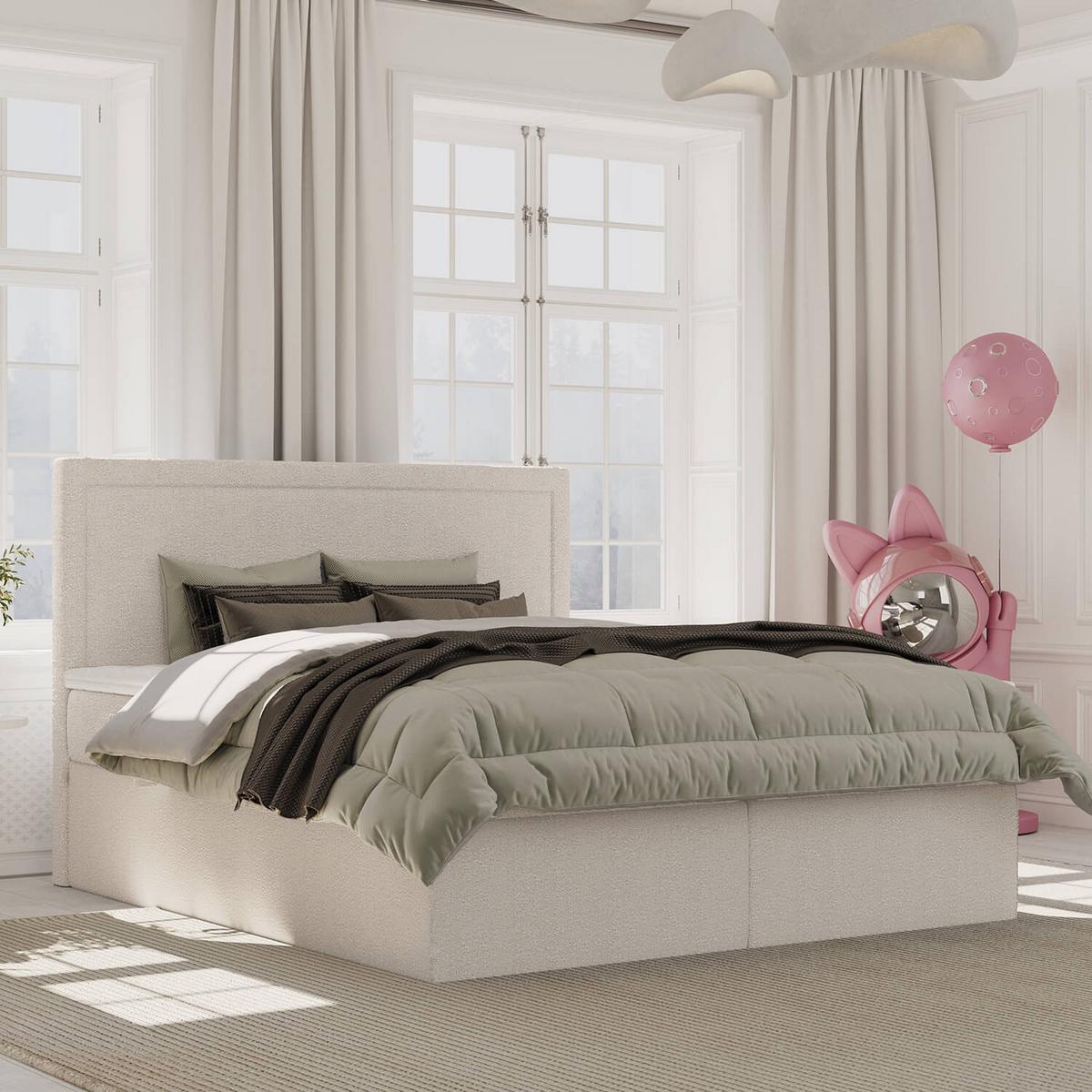 BOXBETT Jodan 120/200 cm Hellbeige im Baloo Stoff - Sandfarben/Schwarz, Holz/Holzwerkstoff (120/200cm) - AltaBeds