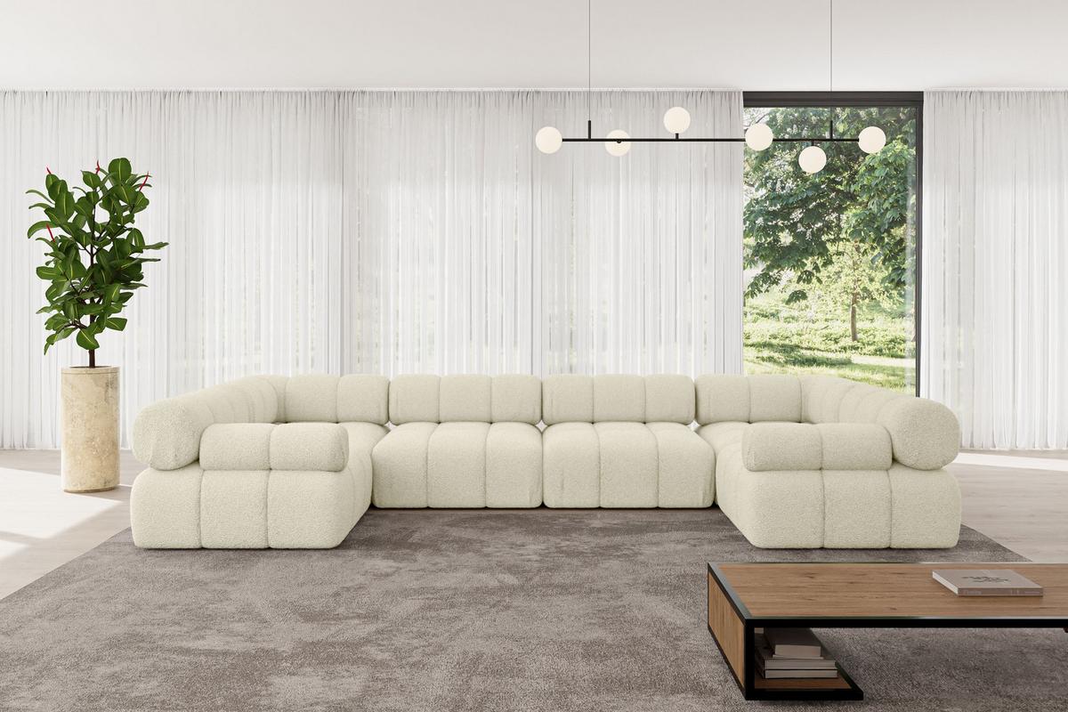 WOHNLANDSCHAFT modulares Sofa Birno-U2 - 380x190x70 cm Beige Bouclé - Beige, Holzwerkstoff/Textil (380/70/190cm) - ALTDECOR