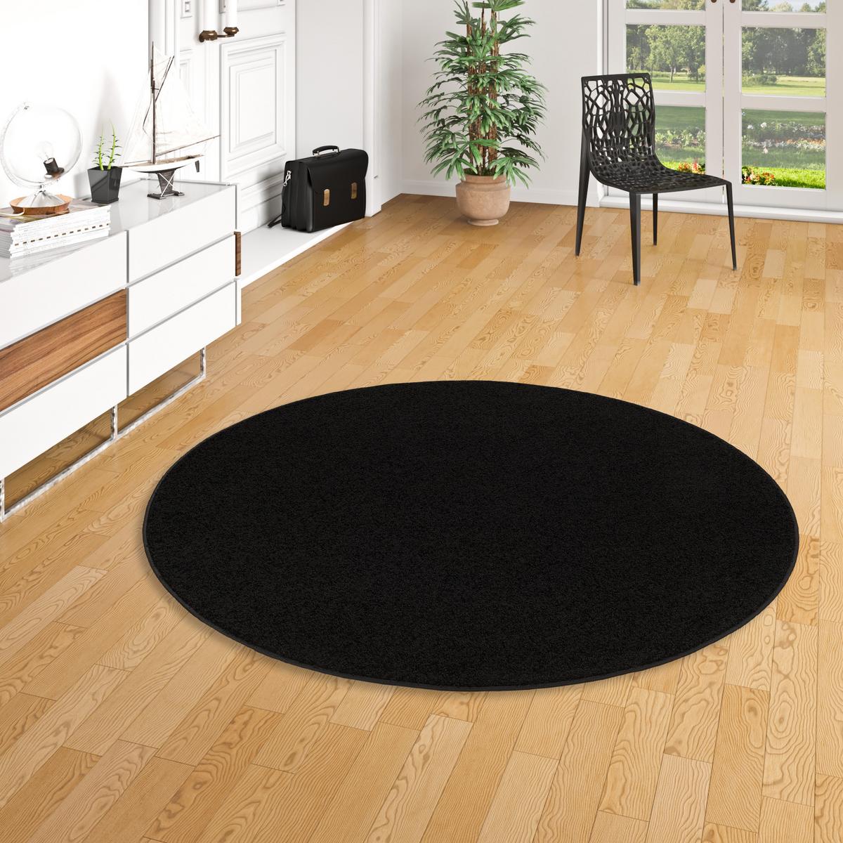 HOCHFLOR VELOURS TEPPICH COTTAGE RUND - Schwarz, Textil (100/100cm) - Snapstyle