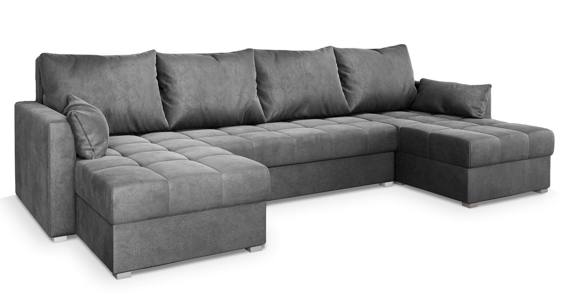 WOHNLANDSCHAFT NAKO M Grau Velours-Stoff mit Schlaffunktion - Grau, Holz/Kunststoff (285/85/140cm) - MASSENO