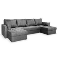 WOHNLANDSCHAFT NAKO M Grau Velours-Stoff mit Schlaffunktion - Grau, Holz/Kunststoff (285/85/140cm) - MASSENO