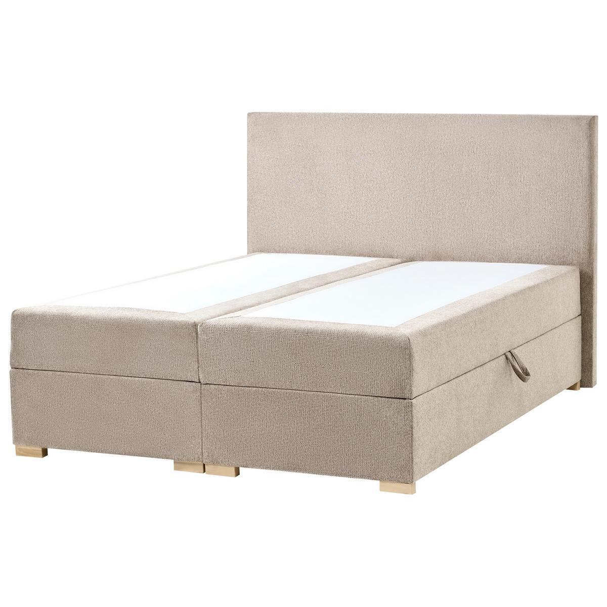 BOXSPRINGBETT mit Stauraum 140/200 cm Stoff Taupe Major - Taupe, Textil (140/200cm) - Beliani