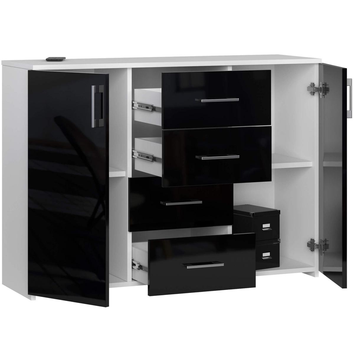 KOMMODE Weiß, Schwarz Glanz 80/110/35 - Weiß, Holzwerkstoff (110/80/35cm) - RAUMHIRSCH FURNITURE