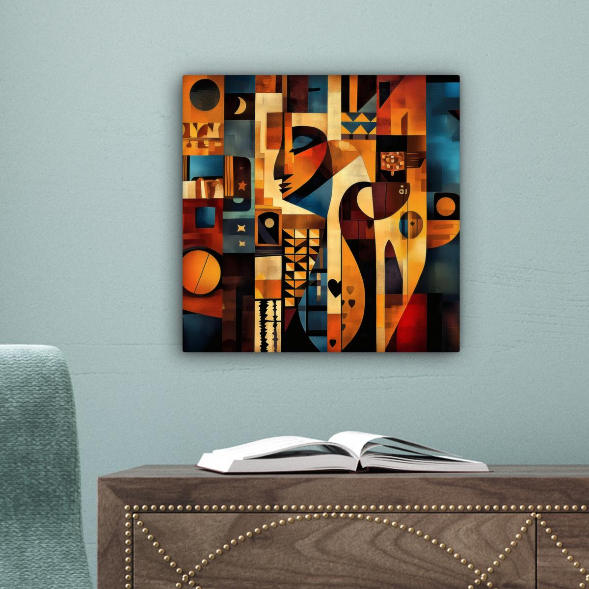 LEINWANDBILD Figuren - Abstrakt - Symbole Deko Wohnzimmer 20x20 cm - Terracotta, Textil (20/20cm) - MuchoWow