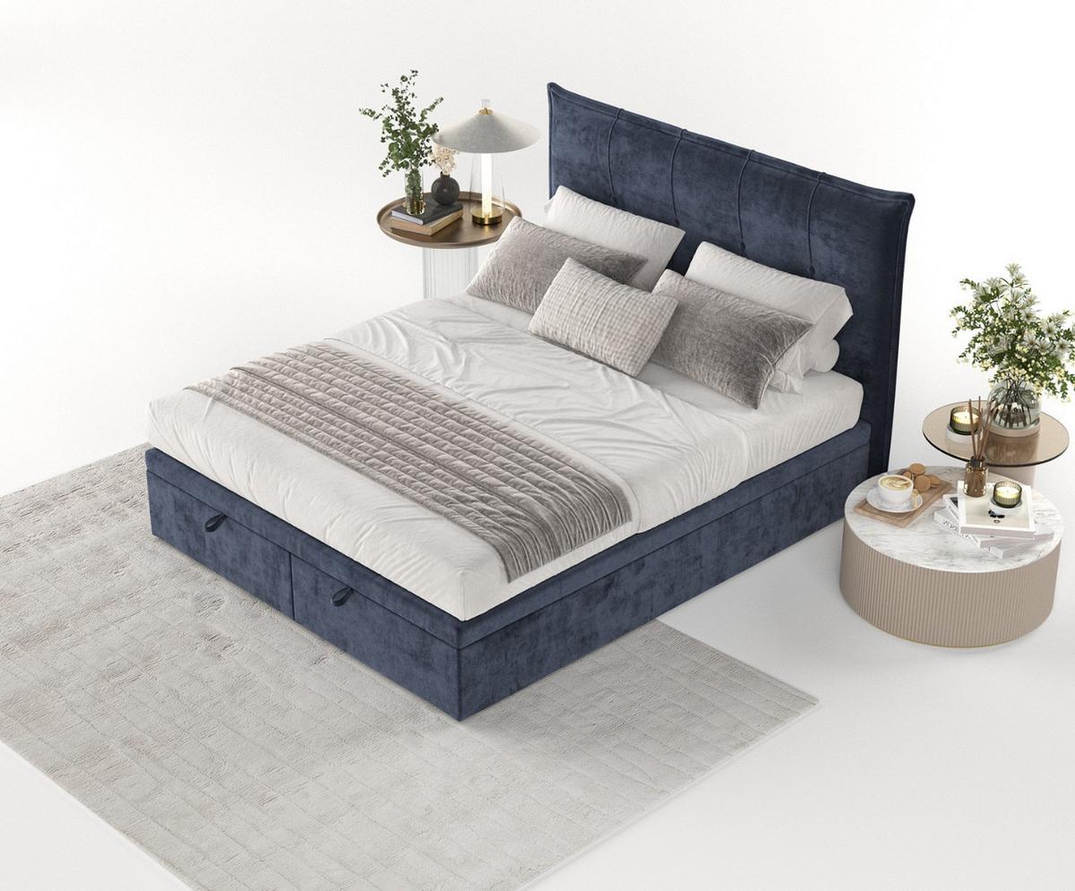 POLSTERBETT Liano mit Stauraum 120/200 cm Marineblau im Lotta Stoff - Schwarz/Dunkelblau, Holz/Holzwerkstoff (120/200cm) - AltaBeds