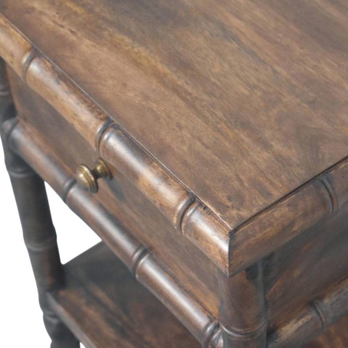 NACHTKASTEN Bambus Geschnitzt, 1 Schublade und Offenes Regal, Dunkelbraun - Dunkelbraun/Messingfarben, Holz/Metall (45/60/36cm) - Artisan Furniture