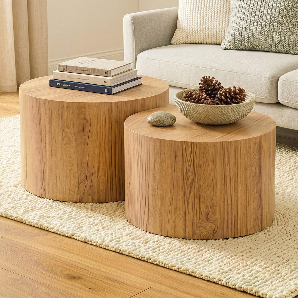 COUCHTISCHE RUND 2er set 58/58/58 cm - Eschefarben, Holzwerkstoff (65.5/58/38cm) - Calicosy