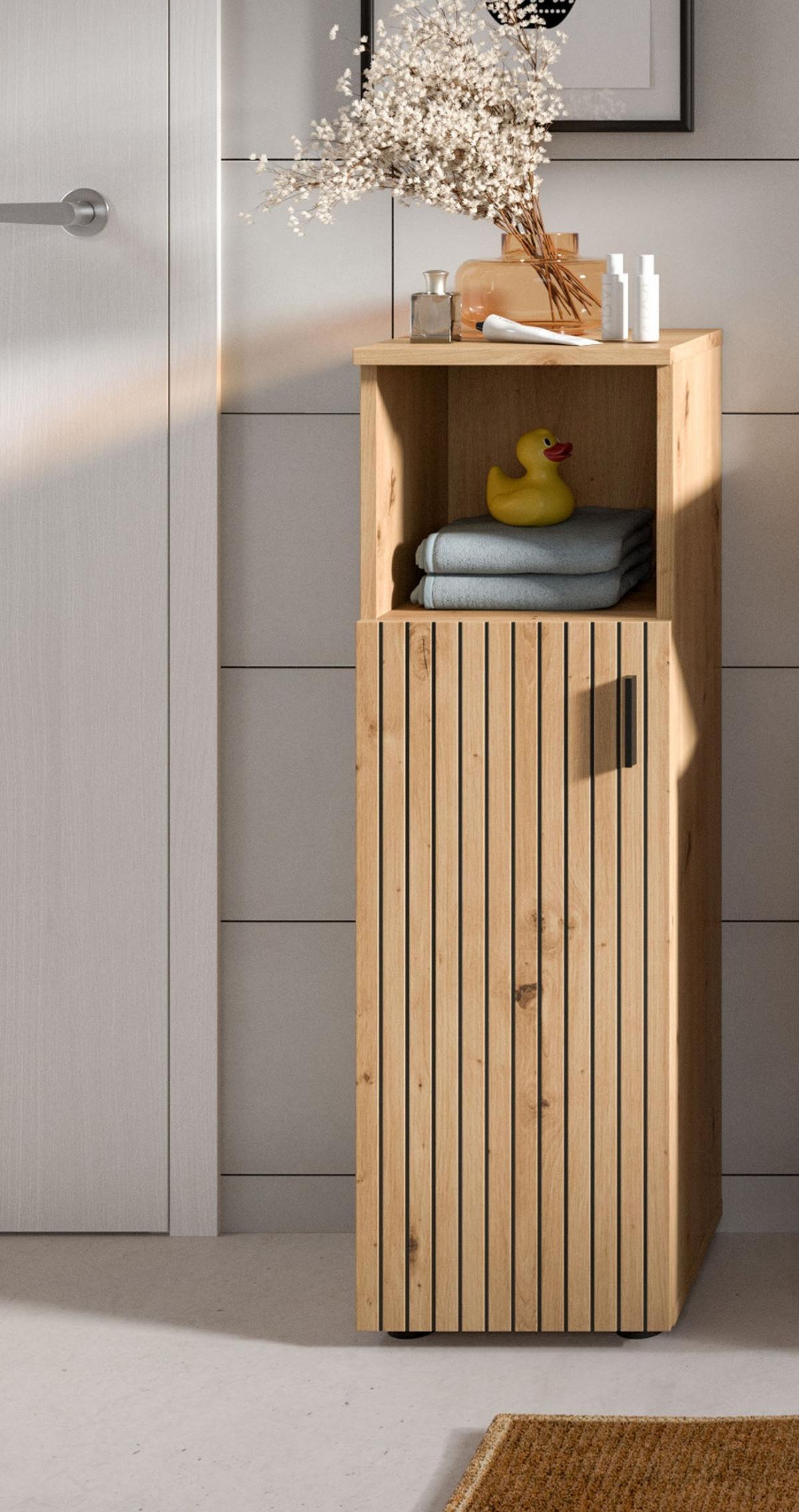KOMMODE Eiche 30 x 95 cm, Badschrank mit Leistenoptik - Schwarz/Eiche Artisan, Holzwerkstoff/Kunststoff (30/95/30cm) - Inn.Furn