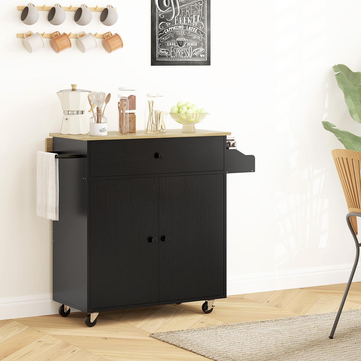 KÜCHENINSEL Spanplatte MDF Schwarz - Schwarz, Holzwerkstoff/Metall (42/87/106cm) - HOMCOM