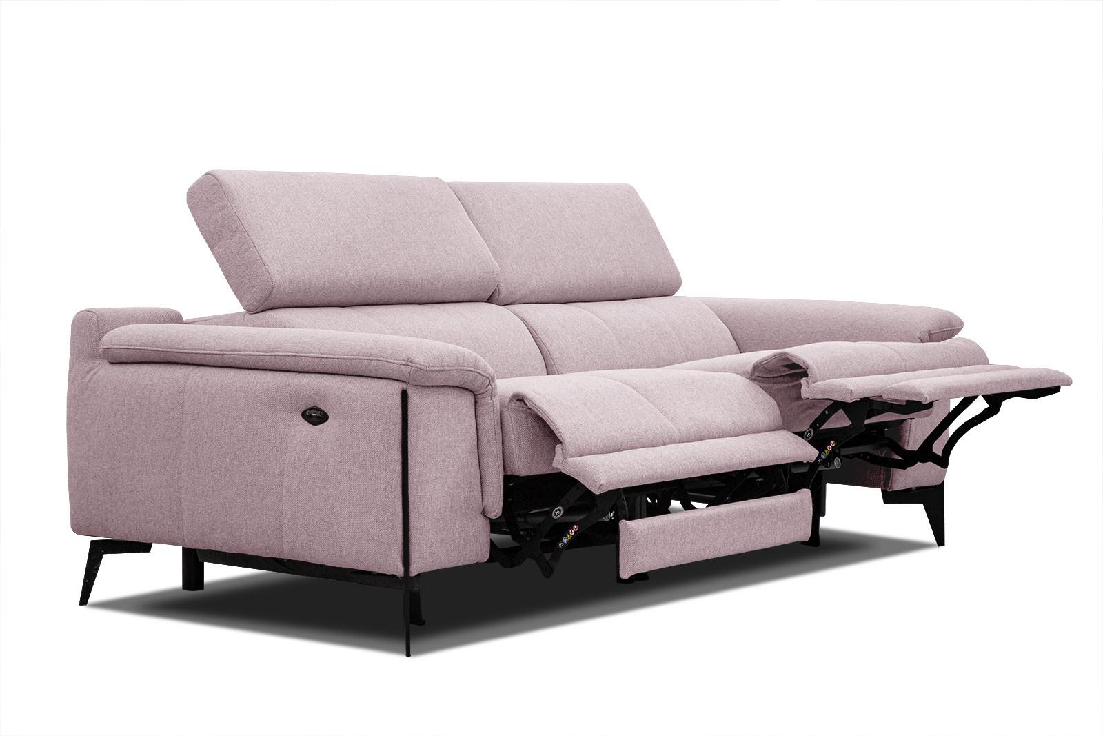 RELAXSOFA MATERA 3-Sitzer mit 2 Relaxfunktionen, rosa - Schwarz/Rosa, Holzwerkstoff/Textil (212/82/103cm) - Wozimo